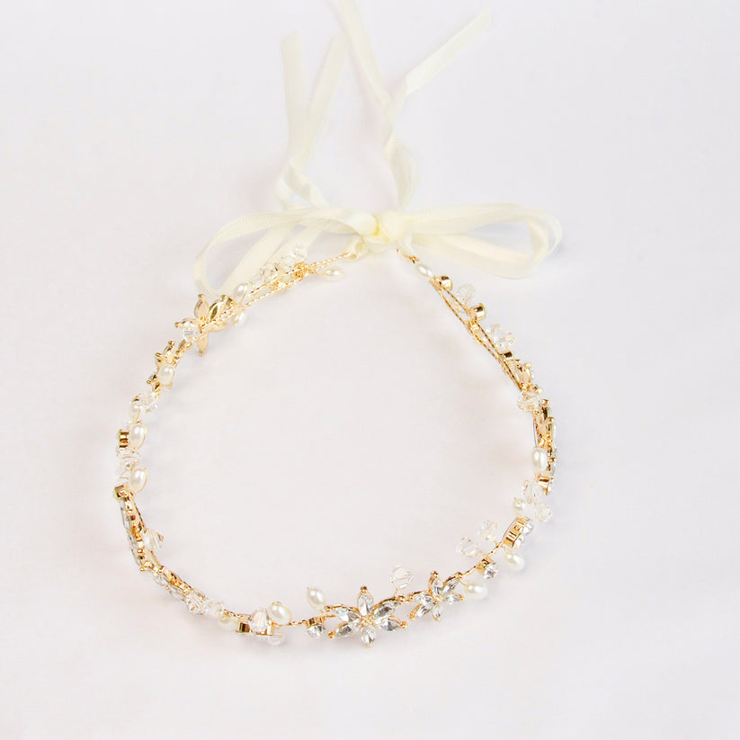 Gold Pearl Crystal Hair Accessories Front View