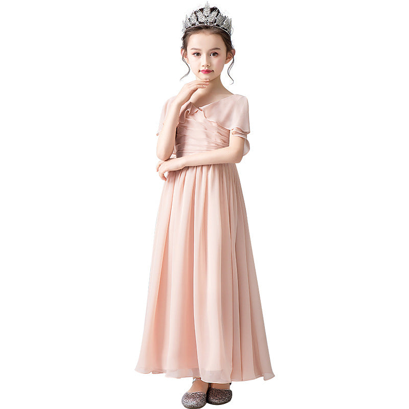 V-Neck Flower Girl Dresses Little Girl Bridesmaid Dress Chiffon Princess Party Dress Sleeveless
