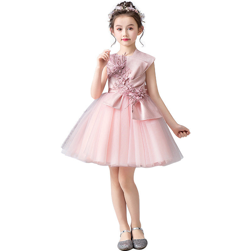 Flower Girl Dresses For Wedding Little Girl Blush Pink Princess Bridesmaid Dress Lace Appliques Tulle Dress Sleeveless