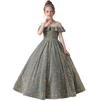 Sheer Neckline Sequin Ball Gown For Teens Junior Formal Occasion Dress