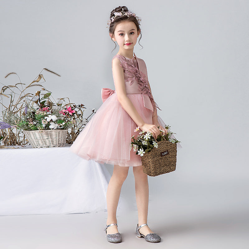 Flower Girl Dresses For Wedding Little Girl Blush Pink Princess Bridesmaid Dress Lace Appliques Tulle Dress Sleeveless