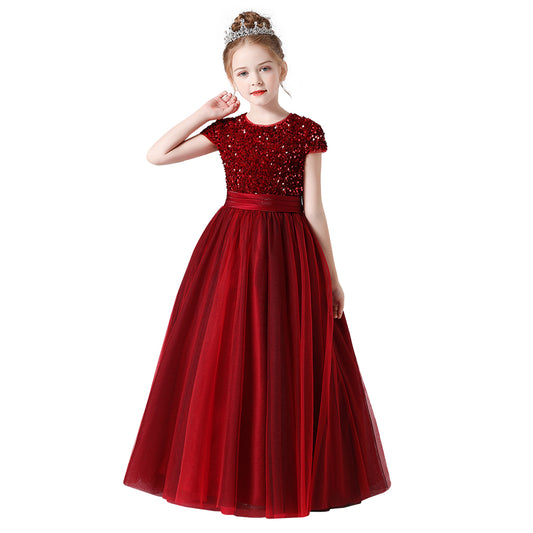 Dideyttawl Shining Flower Girl Dresses Sequins Wedding Jr Bridesmaid Dress Puffy Tulle Skirt Girls Birthday Party Princess Dress Floor Length Pageant Gown