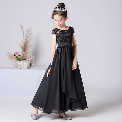 Special Occasion Dresses For Girls Black Lace Formal Dresses Junior Chiffon Ball Gown Full Length