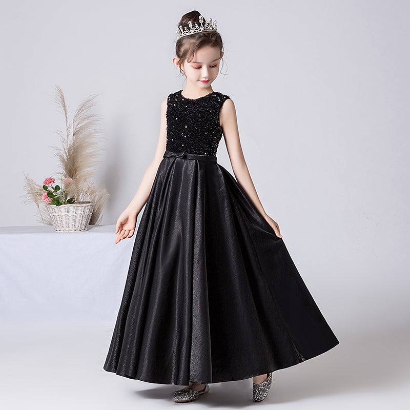 Satin Sequins Formal Dresses For Girls Special Occasion Dresses Elegant Birthday Party Dress