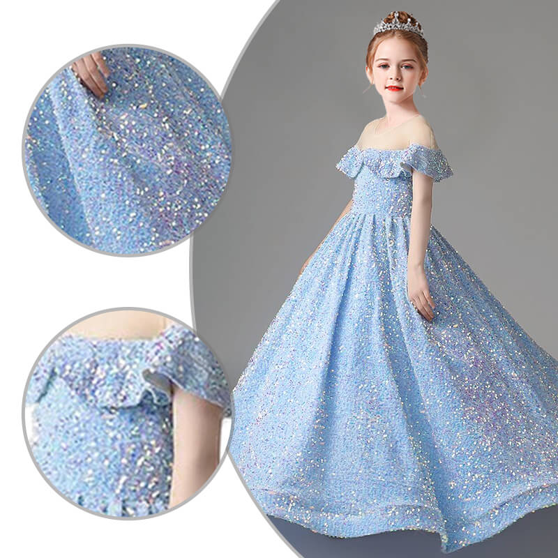Sheer Neckline Sequin Ball Gown For Teens Junior Formal Occasion Dress