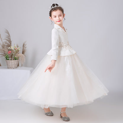Junior Bridesmaid Dresses For Wedding Ivory Birthday Party Dress For Teens Tulle Puffy Dresses Long Sleeve