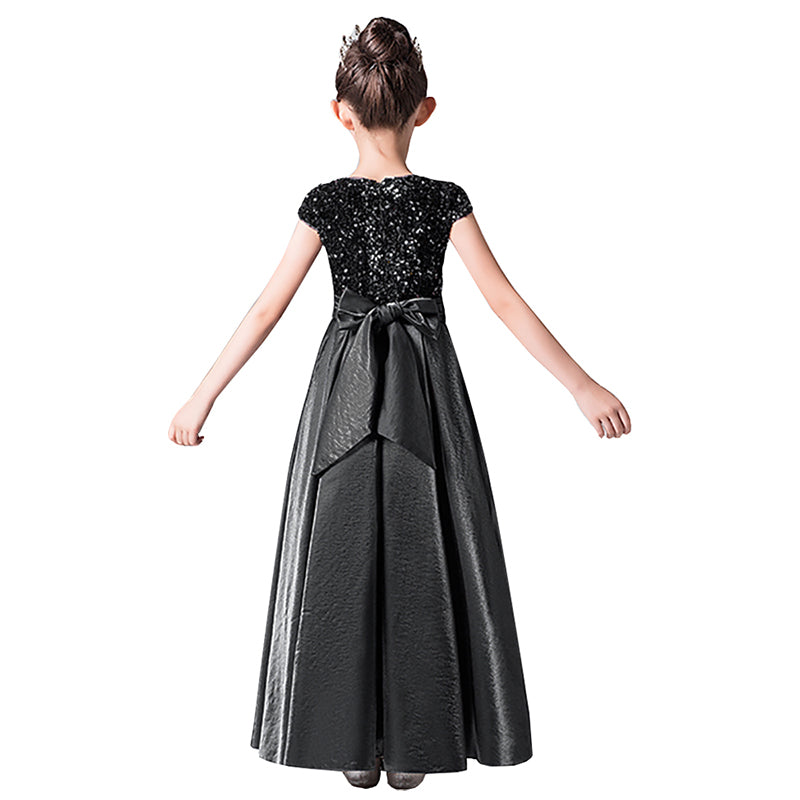 Satin Junior Bridesmaid Dresses Sequins Flower Girls Formal Crew Neck Pageant Dresses For Teens Satin Princess Brithday Party Dress