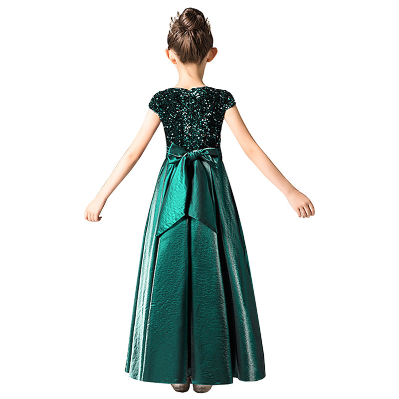 Satin Junior Bridesmaid Dresses Sequins Flower Girls Formal Crew Neck Pageant Dresses For Teens Satin Princess Brithday Party Dress