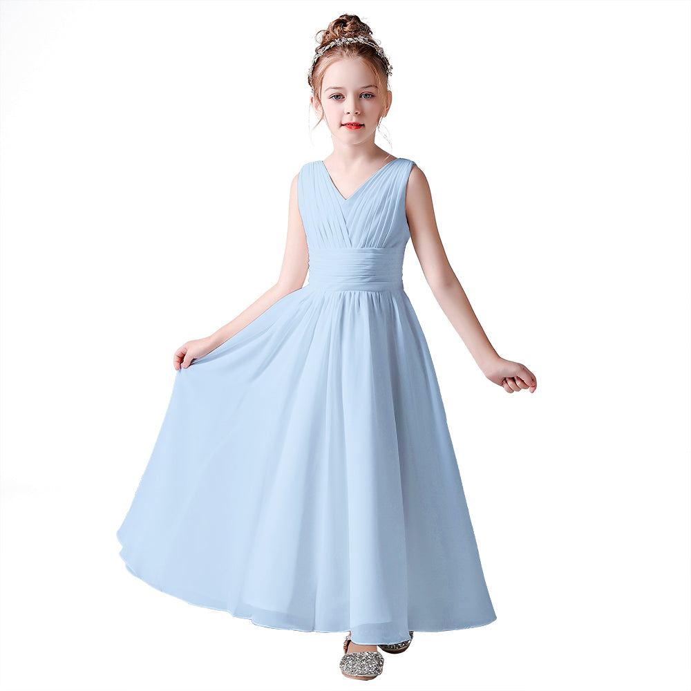 Little Girls Pageant Dress Formal Party Long Chiffon Flower Girl Dresses Wedding Sleeveless Junior Bridesmaid Dress