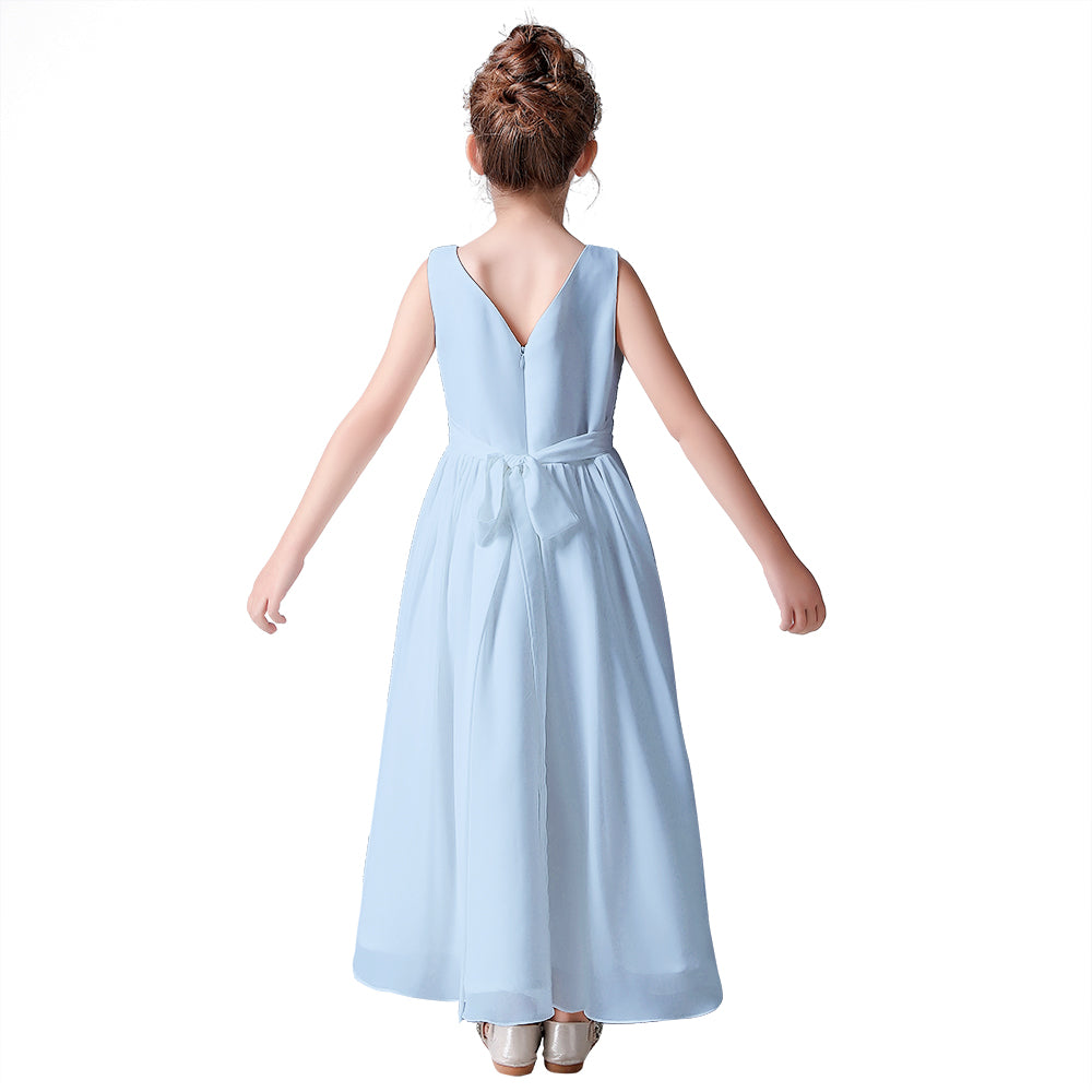 Dideyttawl Little Girls Chiffon Pageant Dress Formal Party Long Flower Girl Dresses Wedding Sleeveless Junior Bridesmaid Dress