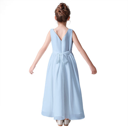 Little Girls Pageant Dress Formal Party Long Chiffon Flower Girl Dresses Wedding Sleeveless Junior Bridesmaid Dress