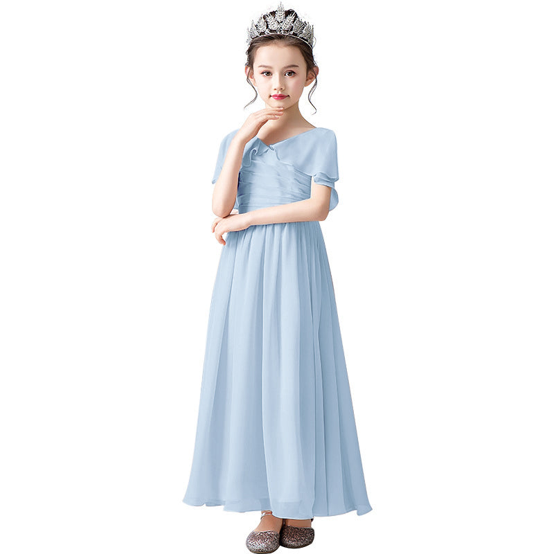 V-Neck Flower Girl Dresses Little Girl Bridesmaid Dress Chiffon Princess Party Dress Sleeveless