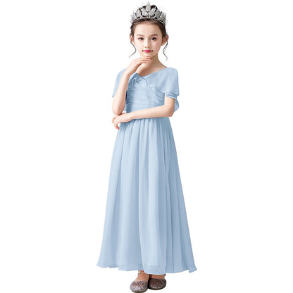 V-Neck Flower Girl Dresses Little Girl Bridesmaid Dress Chiffon Princess Party Dress Sleeveless