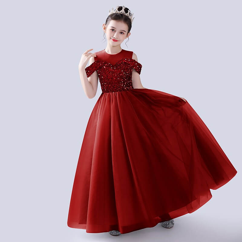 Off Shoulder Pageant Dresses For Teen Girls Sequins Long Evening Dress Flower Girls Dress Special Occasion dresses