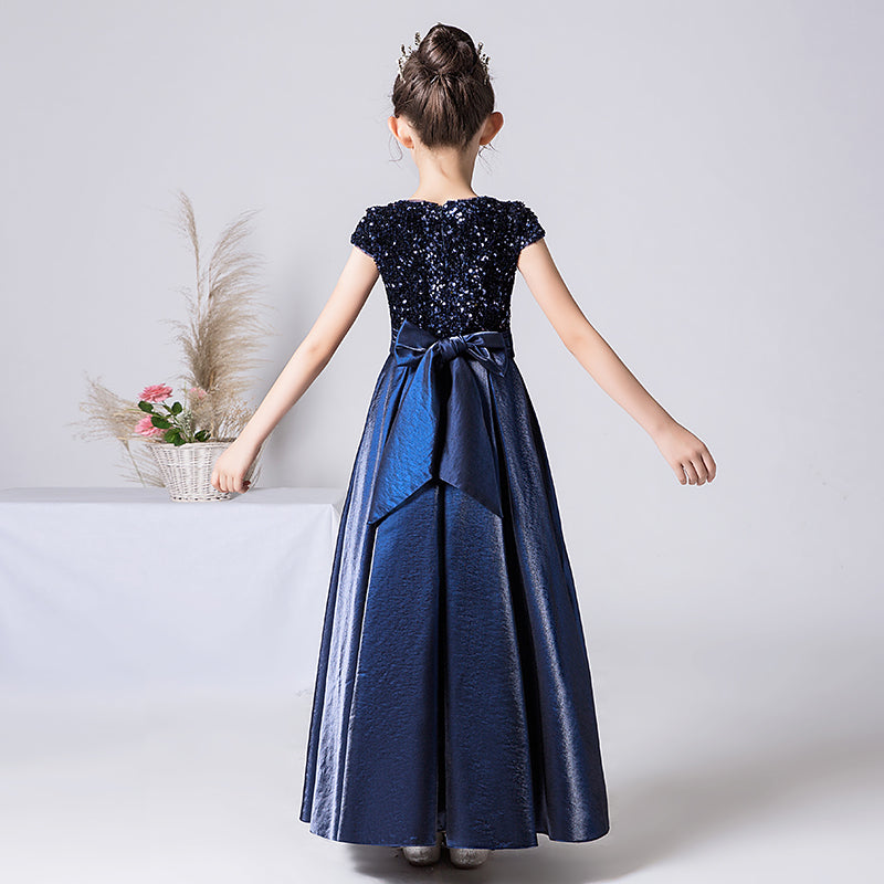 Satin Junior Bridesmaid Dresses Sequins Flower Girls Formal Crew Neck Pageant Dresses For Teens Satin Princess Brithday Party Dress