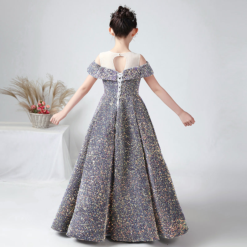 Dideyttawl Girls Princess Dress Off Shoulder Sequin Ball Gown for Wedding Party