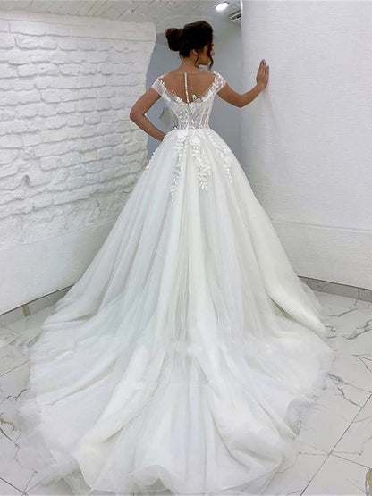 Elegant Lace Appliqued Puffy Tulle Wedding Dress Women 2025 Modern Bridal Beach Tulle Flower Gowns