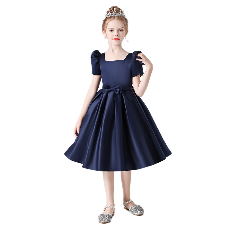 Flower Girl Dress Square Neck Little Girl Bridesmaid Dress Velvet Evening Party Dress