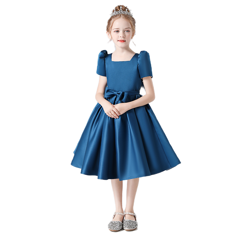 Flower Girl Dress Square Neck Little Girl Bridesmaid Dress Velvet Evening Party Dress