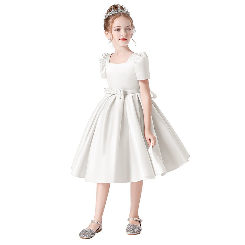 Dideyttawl Satin Flower Girl Dress Short Brithday Party Dress for Girls 650