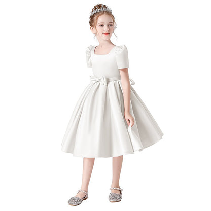 Flower Girl Dress Square Neck Little Girl Bridesmaid Dress Velvet Evening Party Dress