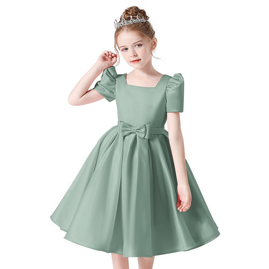 Flower Girl Dress Square Neck Little Girl Bridesmaid Dress Velvet Evening Party Dress