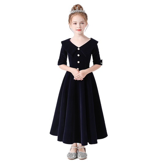 Dideyttawl V-Neck Junior Special Occasion Dresses Velvet Long Dress For Teens Formal Dresses With Middle Sleeves