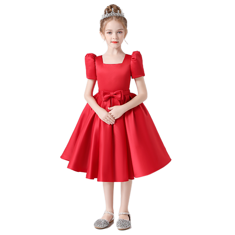 Flower Girl Dress Square Neck Little Girl Bridesmaid Dress Velvet Evening Party Dress