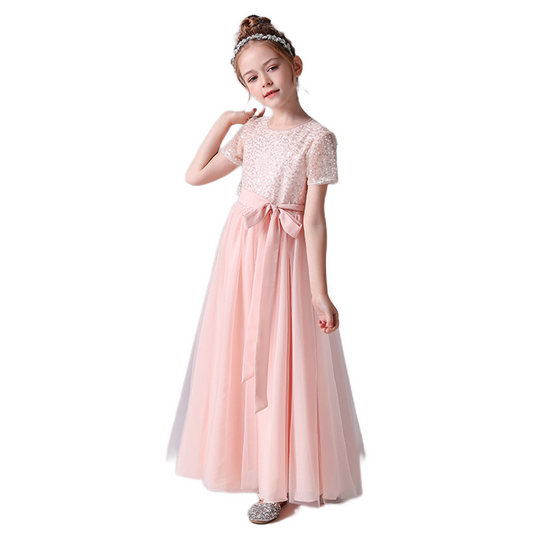 Pink Flower Girl Dresses For Wedding Sequin Junior Bridesmaid Dresses Tulle Princess Dress