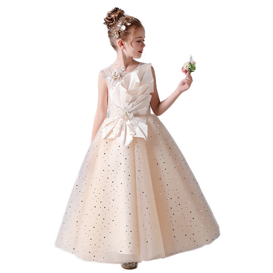 Junior Champagne Communion Dresses Girls Princess Pageant Dresses Sequin Tulle Formal Dresses For Teens Floor Length