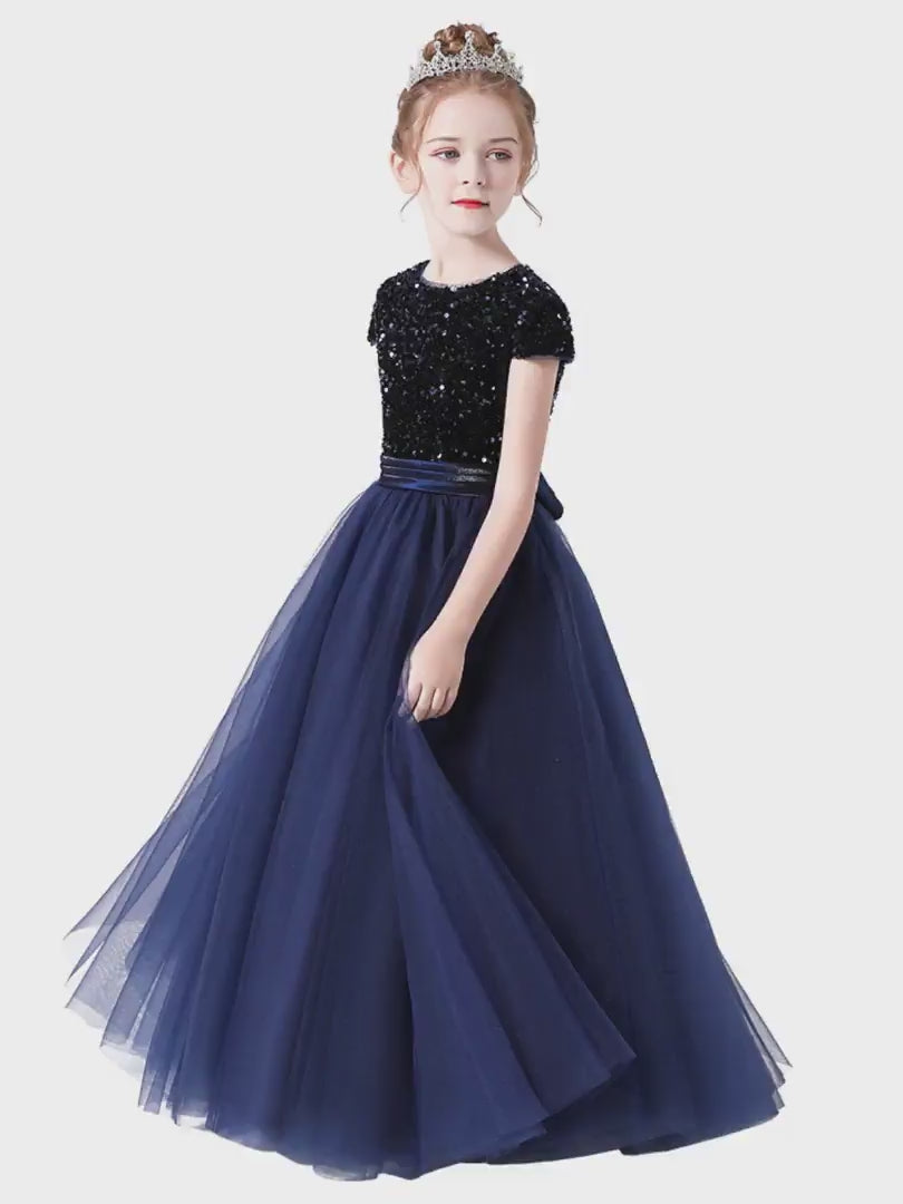 Dideyttawl Flower Girl Dress Baby Blue Sequin Tulle Princess Ball Gown