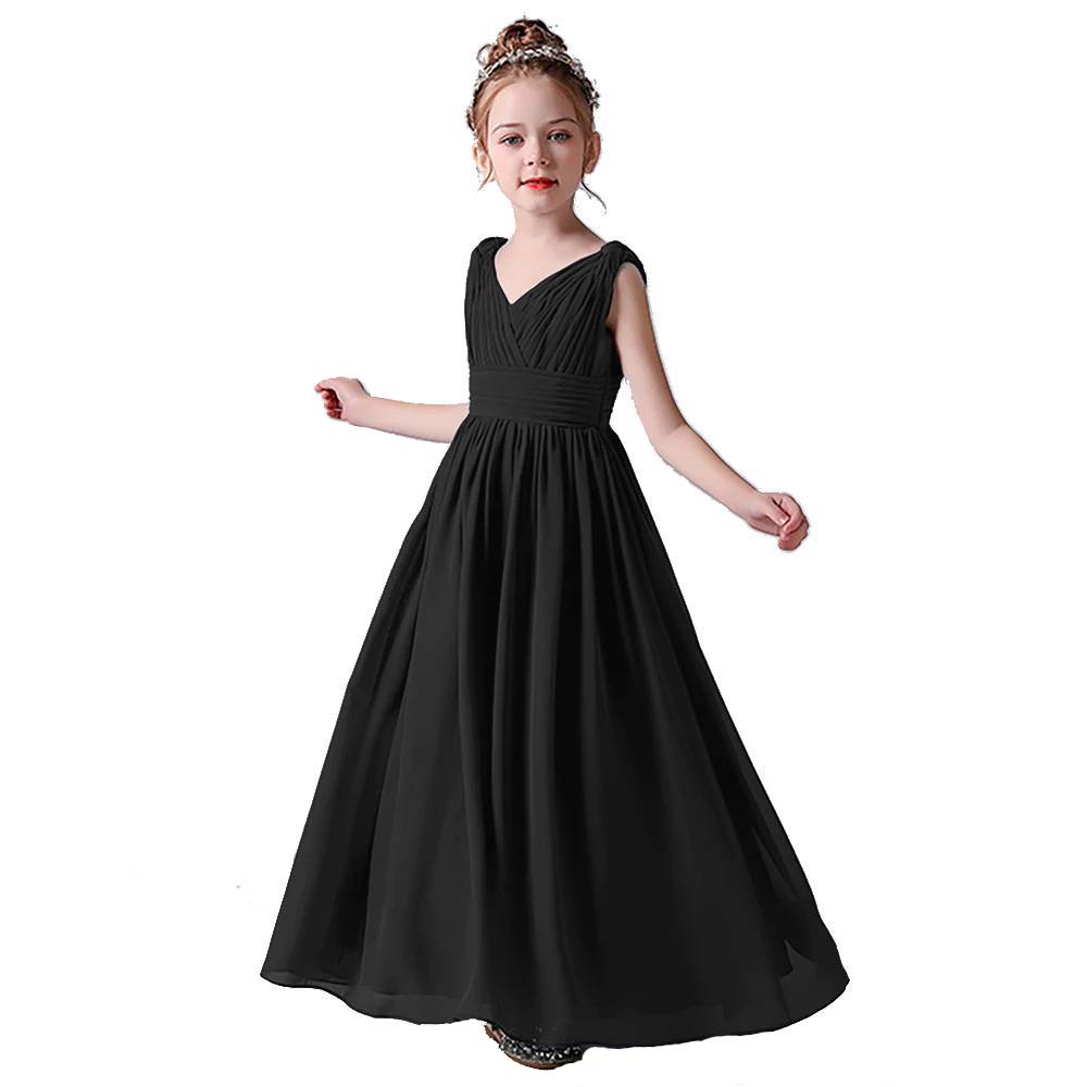 V-Neck Junior Bridesmaid Dresses For Wedding Chiffon Pageant Dress Girls Formal Occasion Dresses Full Length