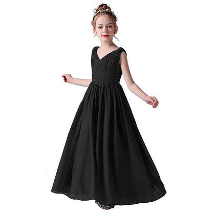 V-Neck Junior Bridesmaid Dresses For Wedding Chiffon Pageant Dress Girls Formal Occasion Dresses Full Length