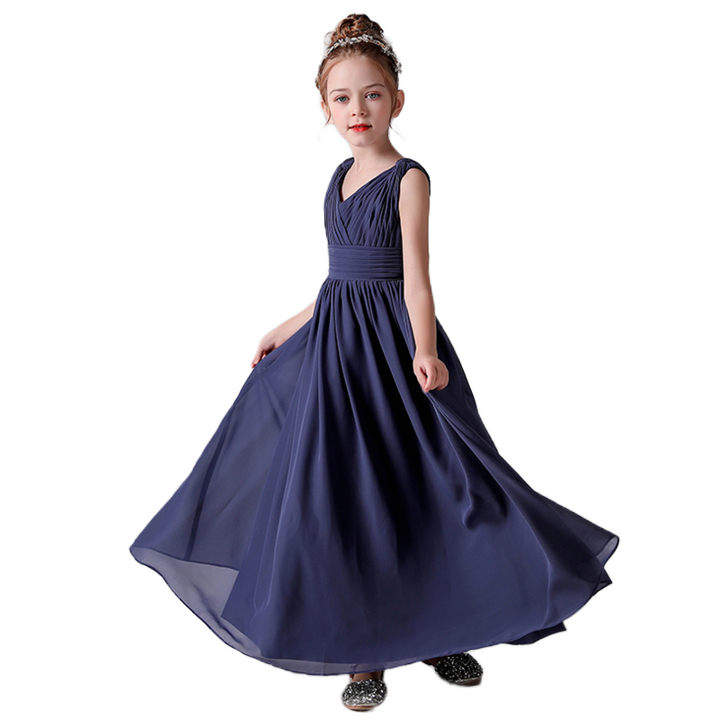 V-Neck Junior Bridesmaid Dresses For Wedding Chiffon Pageant Dress Girls Formal Occasion Dresses Full Length