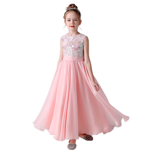 Pink Junior Bridesmaid Dress For Wedding Flower Girl Dresses Sequin Chiffon Ball Gown Sleeveless