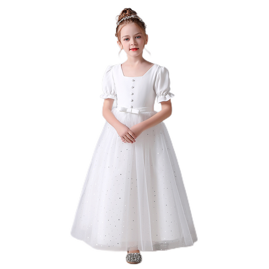 Junior Bridesmaid Dress For Wedding White Flower Girl Dresses Princess Brithday Party Dresses