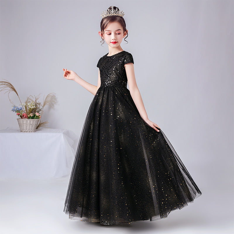 Girls party wear sequen Work with net fabric full length BLACK colour gown  dress