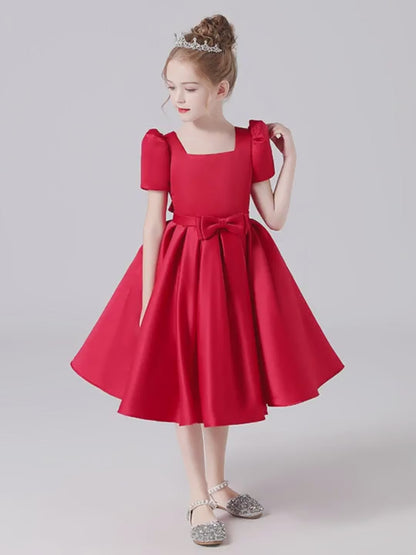 Flower Girl Dress Square Neck Little Girl Bridesmaid Dress Velvet Evening Party Dress