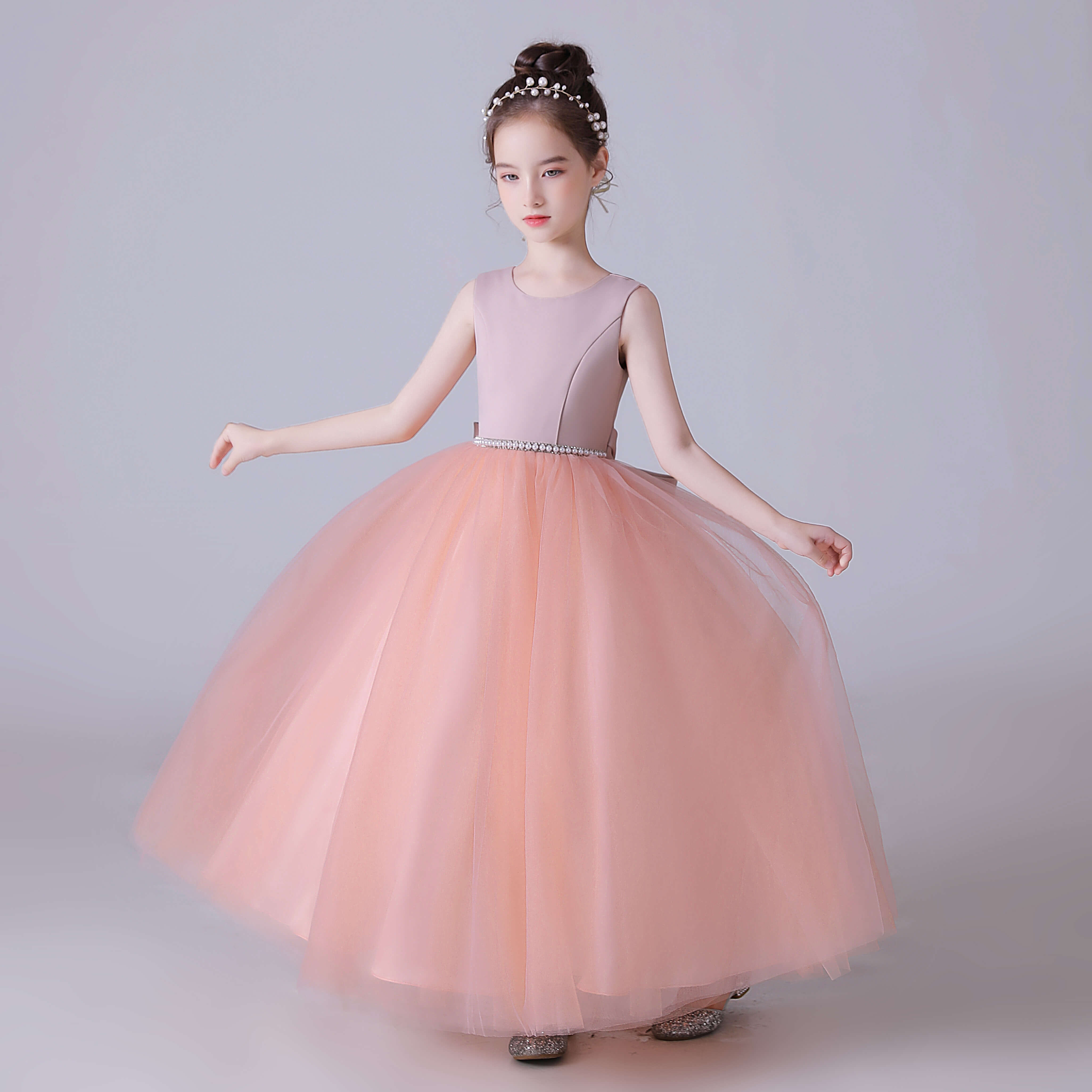 Dideyttawl Girls Blush Pink Princess Dress Sleeveless Tulle Ball Gown for Wedding Party サブ画像