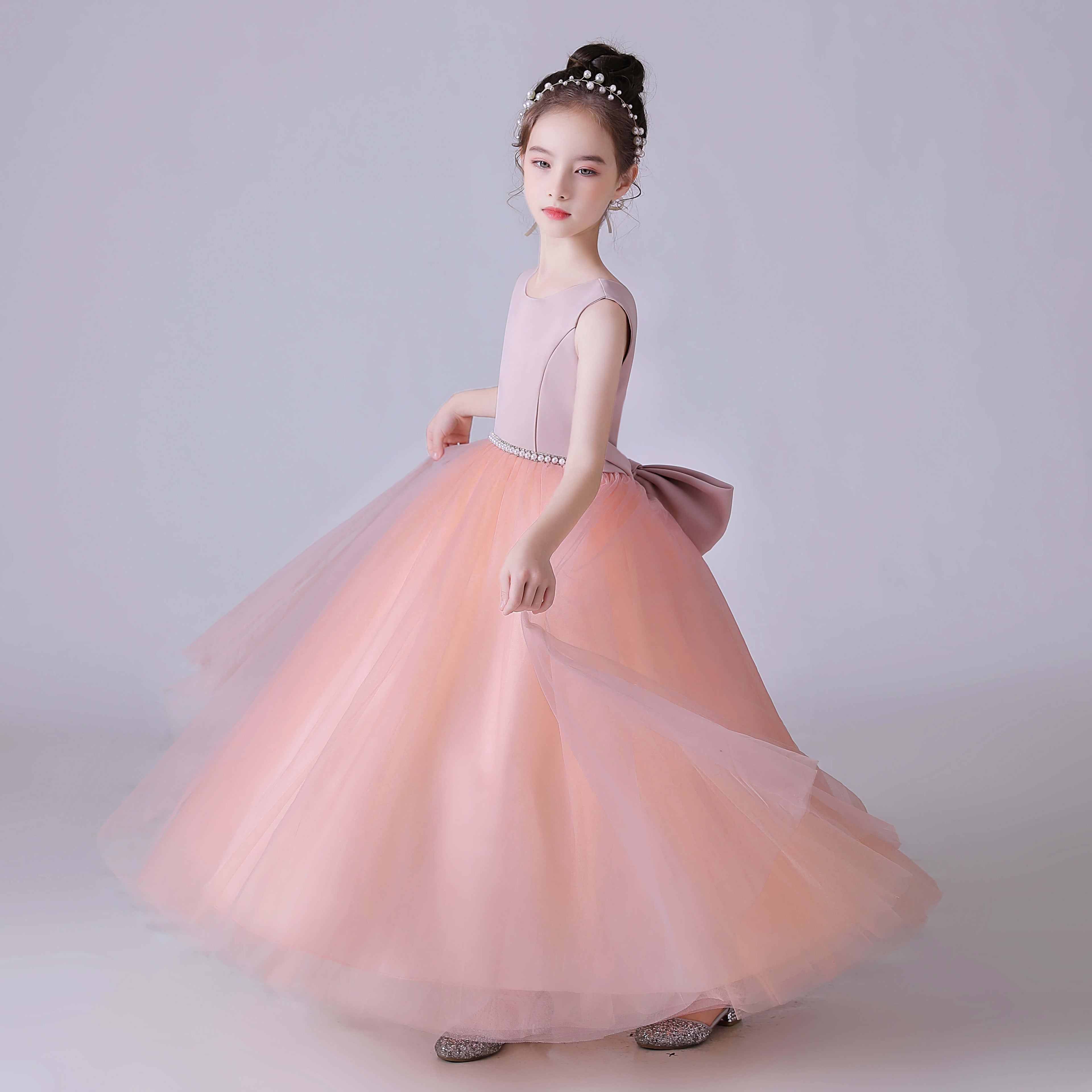 Dideyttawl Girls Blush Pink Princess Dress Sleeveless Tulle Ball Gown for Wedding Party