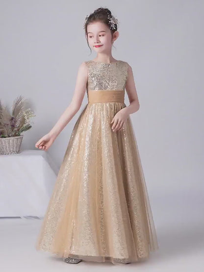 Gold Junior Bridesmaid Dress Sequin Pagaent Dresses For Teens Flower Girl Dress Sleeveless