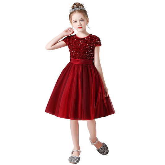 Girls Formal Dresses Mini Sequins Flower Girl Dresses Short Tulle Juniors Bridesmaid Girls Special Occasion Dresses