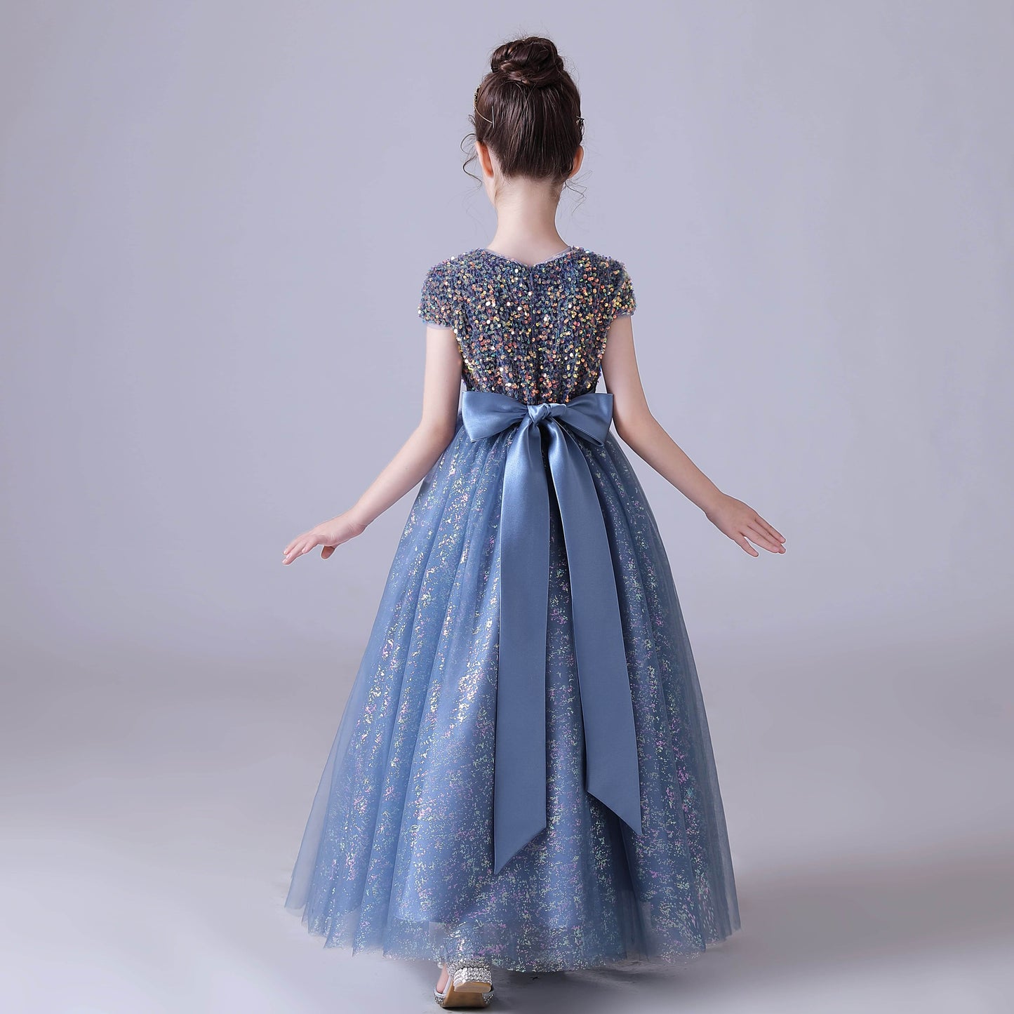 Flower Girl Dresses For Wedding Bridesmaid Sequins Tulle Puffy Skirt Girls Birthday Party Gown Floor Length