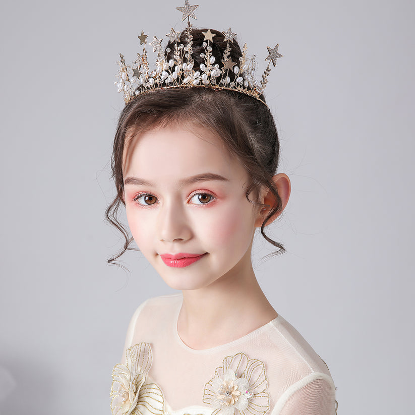 Gold Crystal Pearl Hair Accessories Front View
