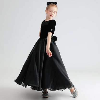 Black Formal Dresses For Teens Velvet Princess Special Occasion Dress Short Sleeve