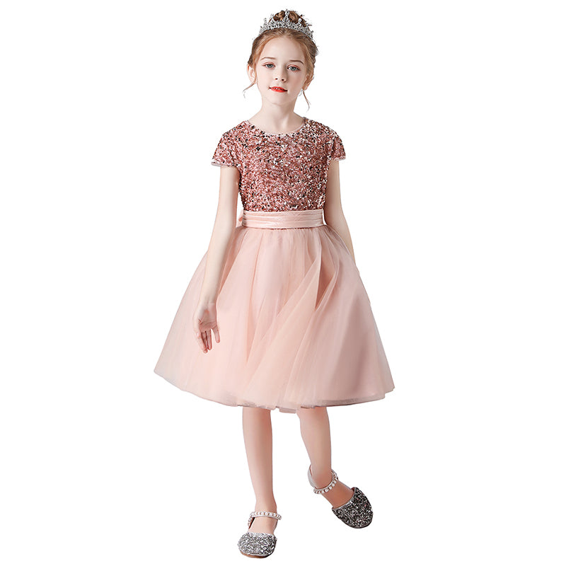 Girls Formal Dresses Mini Sequins Flower Girl Dresses Short Tulle Juniors Bridesmaid Girls Special Occasion Dresses