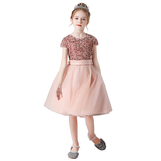Didettawl Sky Blue Flower Girl Dresses Short Tulle Sequins Special Occasion Dresses