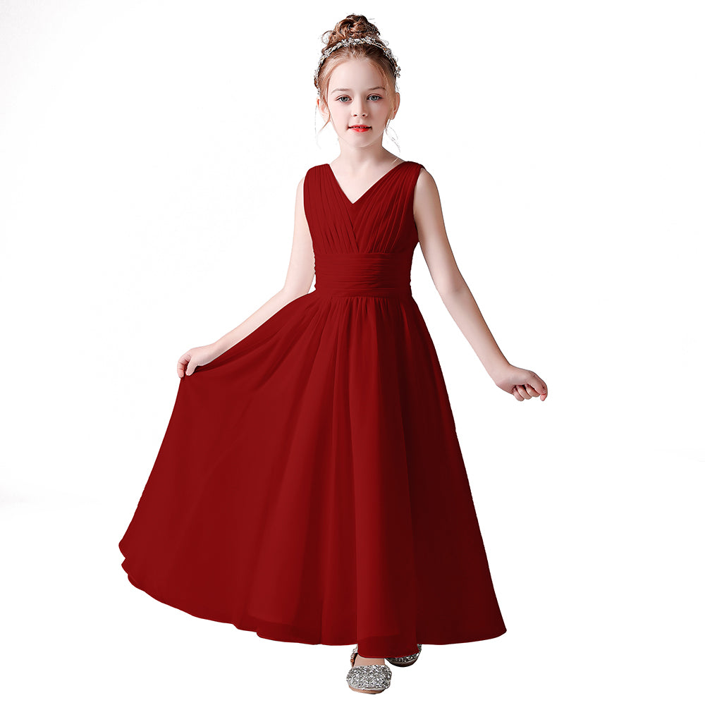 Little Girls Pageant Dress Formal Party Long Chiffon Flower Girl Dresses Wedding Sleeveless Junior Bridesmaid Dress