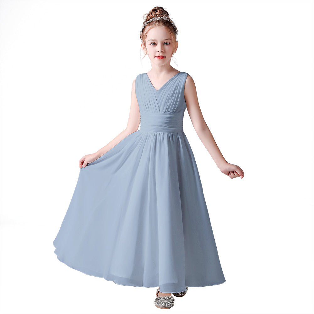 Little Girls Pageant Dress Formal Party Long Chiffon Flower Girl Dresses Wedding Sleeveless Junior Bridesmaid Dress