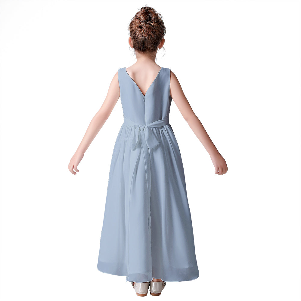 Little Girls Pageant Dress Formal Party Long Chiffon Flower Girl Dresses Wedding Sleeveless Junior Bridesmaid Dress